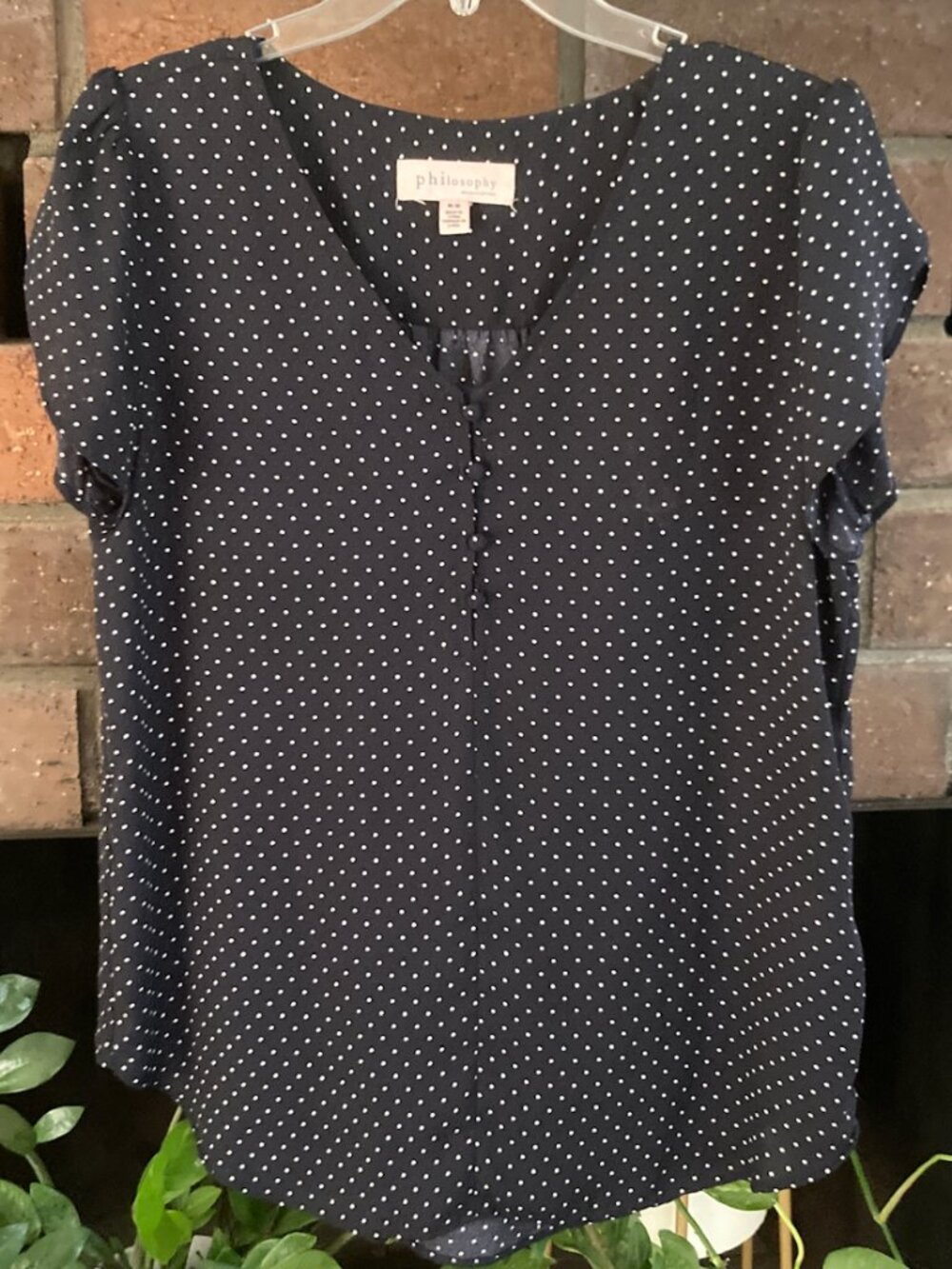 Philosophy Blouse / Black with White Polka Dots / Size Medium